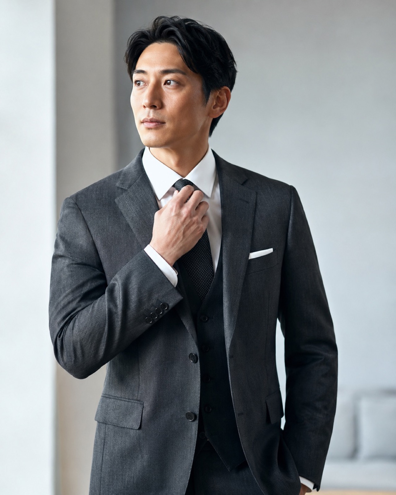 アスリート体型のスーツ姿