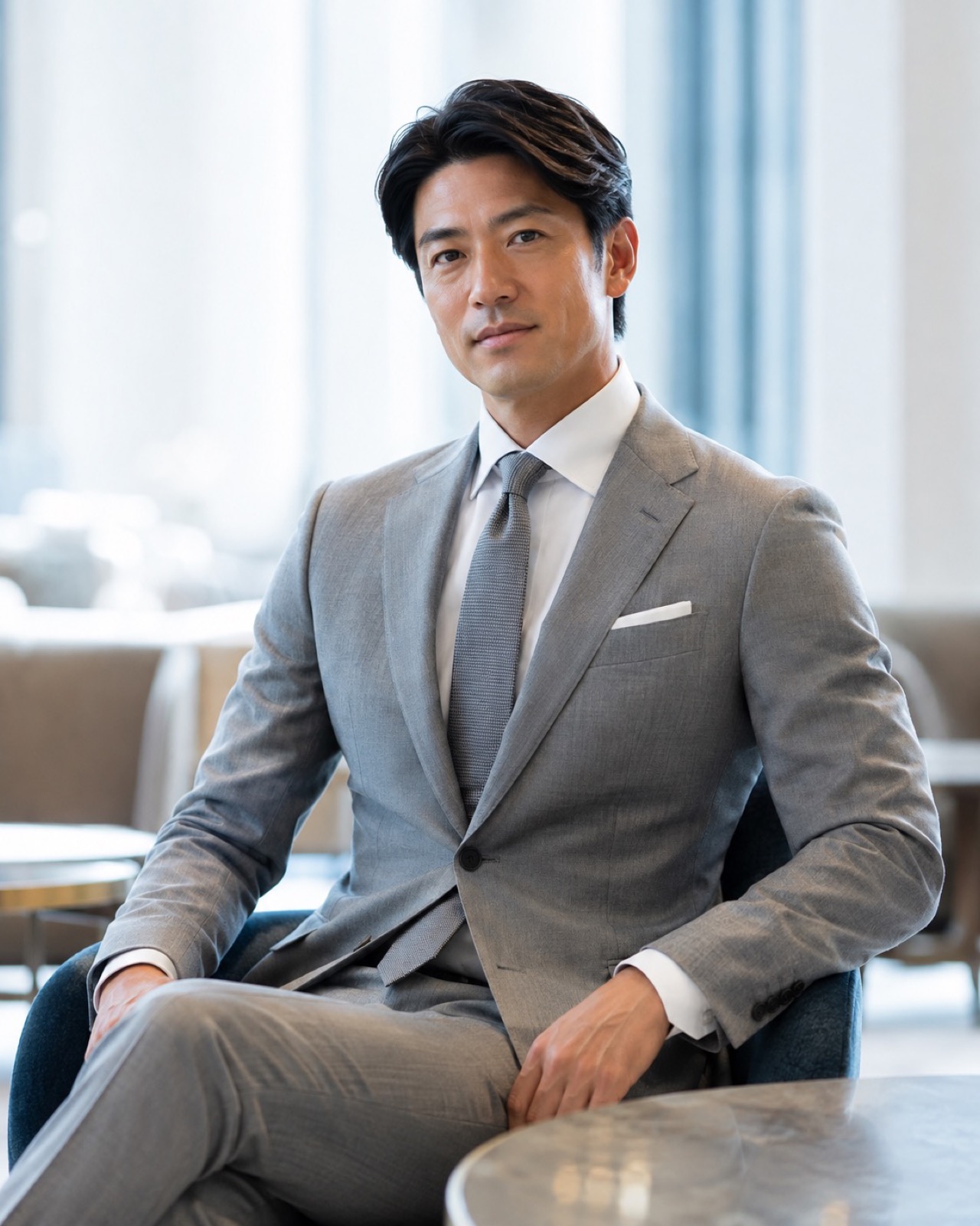 アスリート体型のスーツ姿