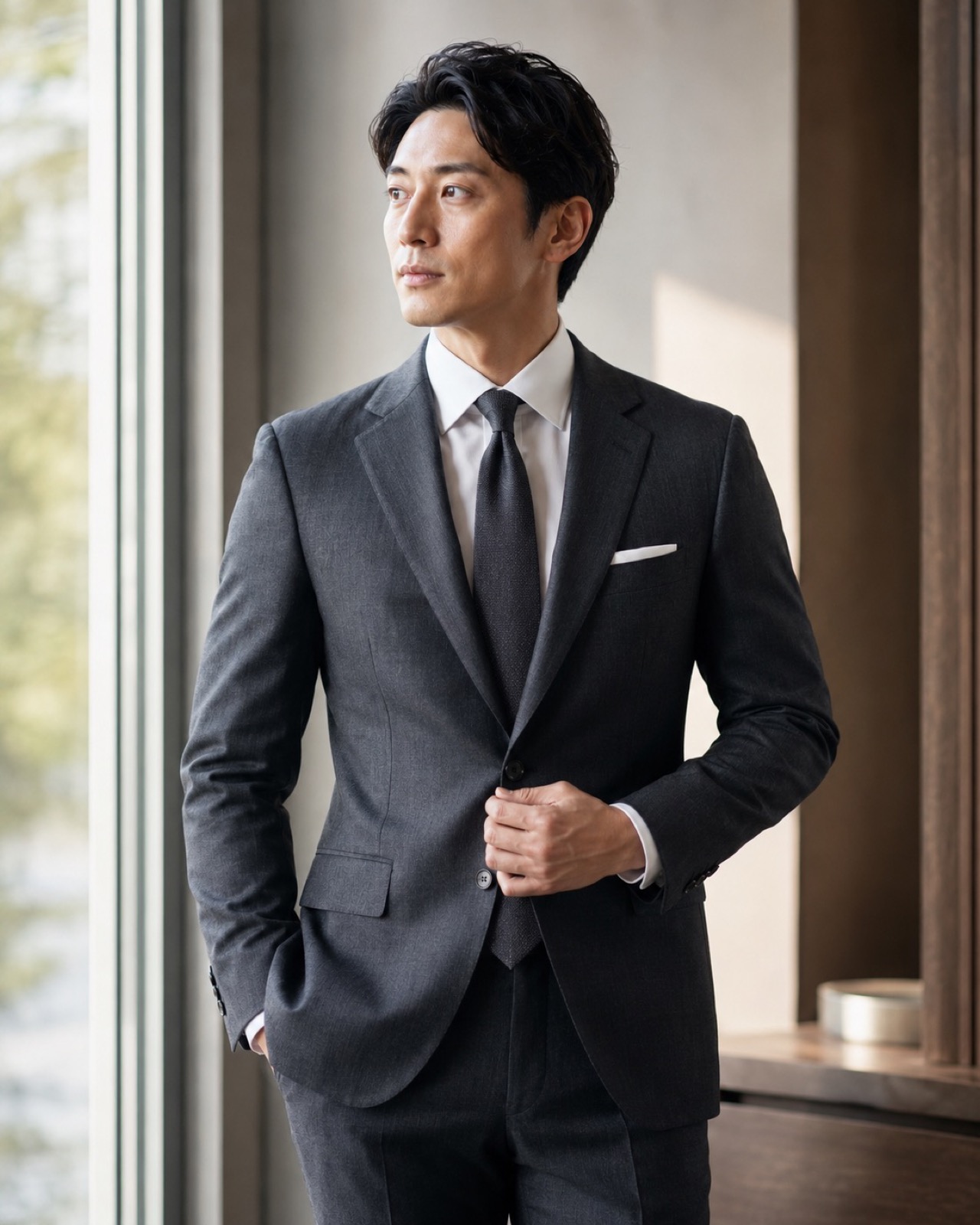 アスリート体型のスーツ姿